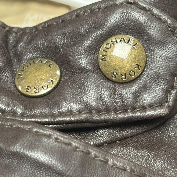 Michael Kors Rich Brown Leather Moto Jacket Size S/P Buttery Soft, lined, bronze - Picture 8 of 15